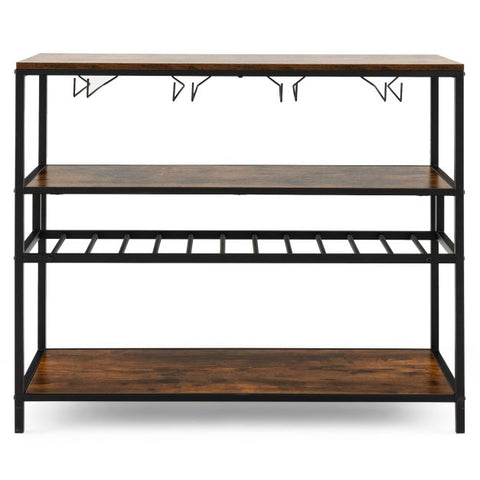 Industrial style Wine and Liquor Cabinet with 4 Storage Tiers in Rustic Brown