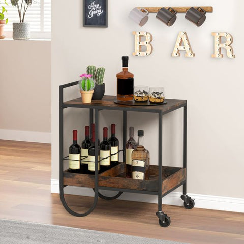 Spacious Serving Cart with Exquisite Rustic Appeal and Movable Wheels