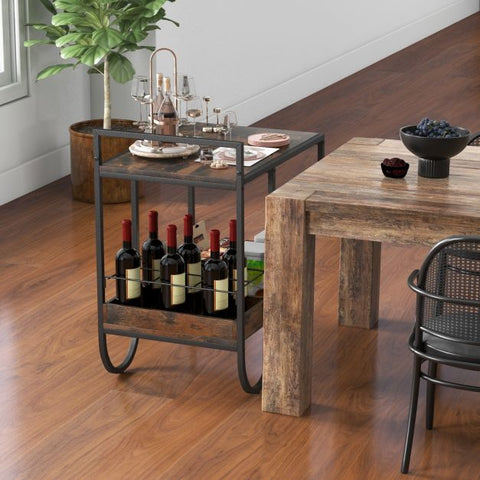 Spacious Serving Cart with Exquisite Rustic Appeal and Movable Wheels