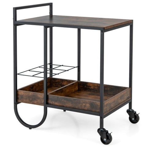 Spacious Serving Cart with Exquisite Rustic Appeal and Movable Wheels