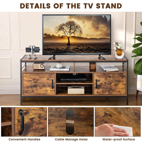 Minimalistic Industrial Style TV Stand with 2 Cabinet Doors and Adjustable Shelf