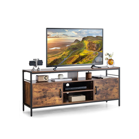 Minimalistic Industrial Style TV Stand with 2 Cabinet Doors and Adjustable Shelf