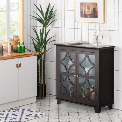 Classic Spacious Kitchen Sideboard with Adjustable Shelf and Wooden Door Pattern