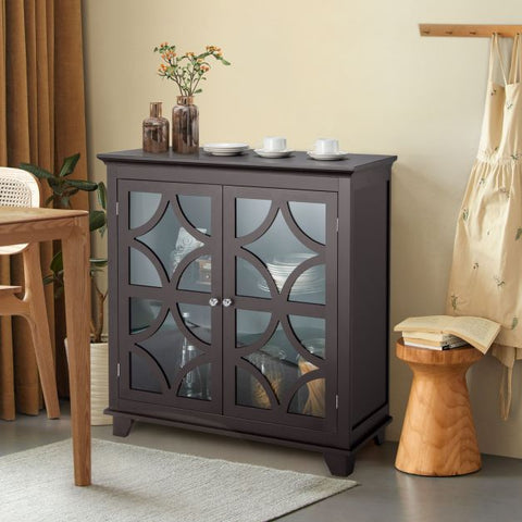 Classic Spacious Kitchen Sideboard with Adjustable Shelf and Wooden Door Pattern