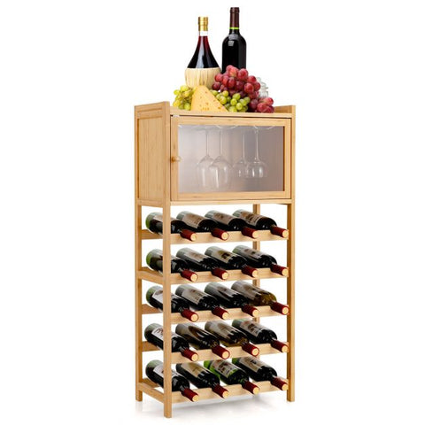 Stylish and Rustic Wine Rack with Separate Glass Compartment in Natural Wood