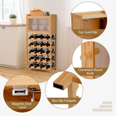 Stylish and Rustic Wine Rack with Separate Glass Compartment in Natural Wood