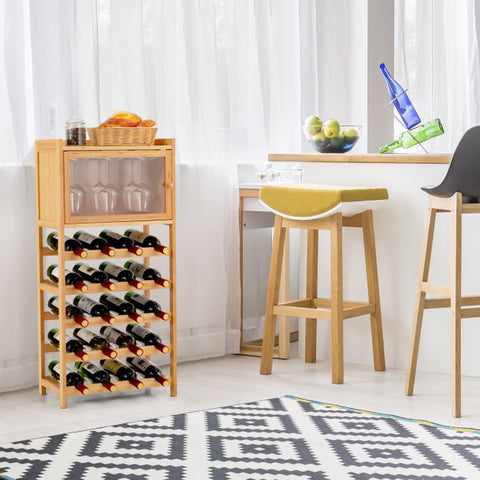 Stylish and Rustic Wine Rack with Separate Glass Compartment in Natural Wood