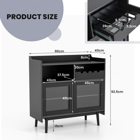 Elegant and Neat Buffet Sideboard with Tempered Glass Cabinet Doors in Black