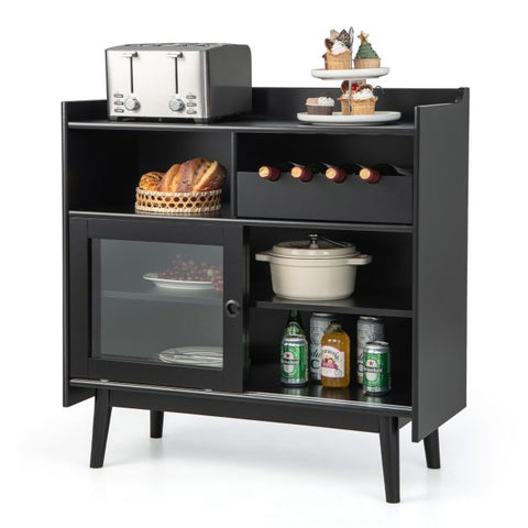 Elegant and Neat Buffet Sideboard with Tempered Glass Cabinet Doors in Black