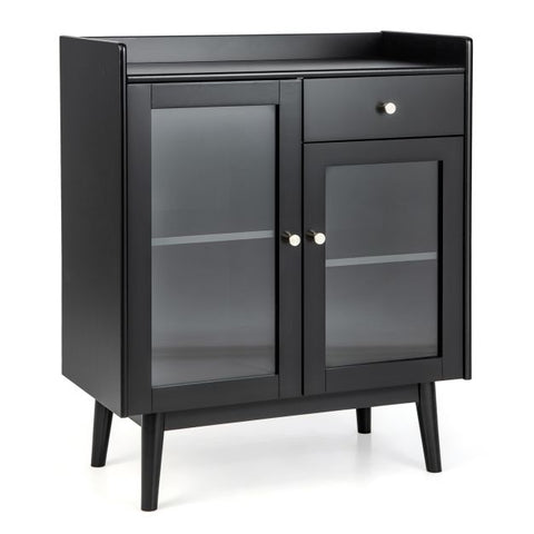 Wooden Kitchen Storage Cabinet with 2 Tempered Glass Doors