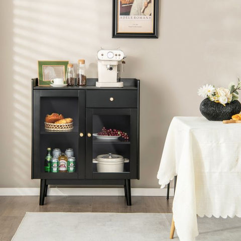 Wooden Kitchen Storage Cabinet with 2 Tempered Glass Doors