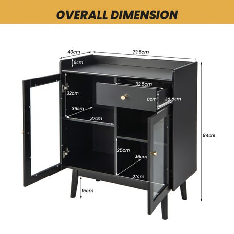 Wooden Kitchen Storage Cabinet with 2 Tempered Glass Doors