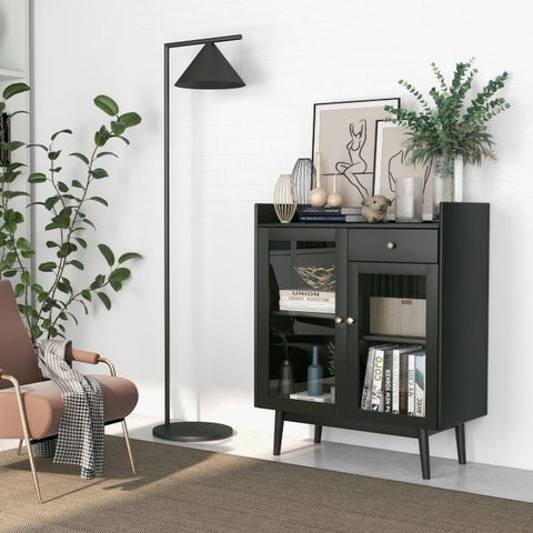 Wooden Kitchen Storage Cabinet with 2 Tempered Glass Doors