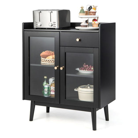 Wooden Kitchen Storage Cabinet with 2 Tempered Glass Doors