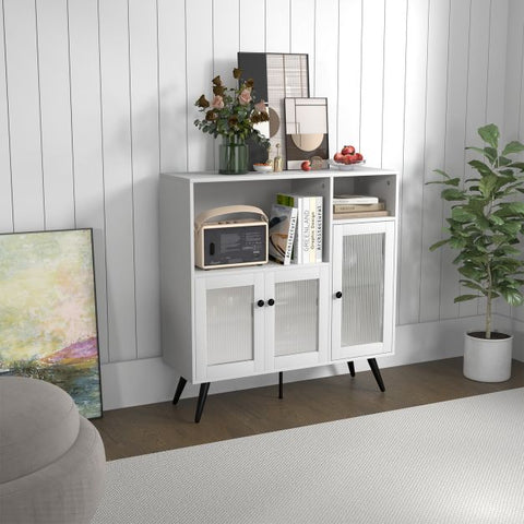 Rustic Style Spacious Kitchen Cabinet with Industrial Appeal and Tempered Glass Doors