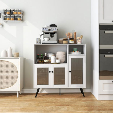 Rustic Style Spacious Kitchen Cabinet with Industrial Appeal and Tempered Glass Doors