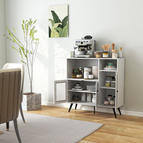 Rustic Style Spacious Kitchen Cabinet with Industrial Appeal and Tempered Glass Doors