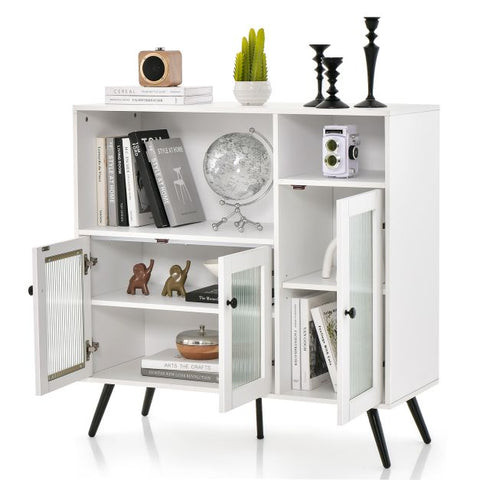 Rustic Style Spacious Kitchen Cabinet with Industrial Appeal and Tempered Glass Doors