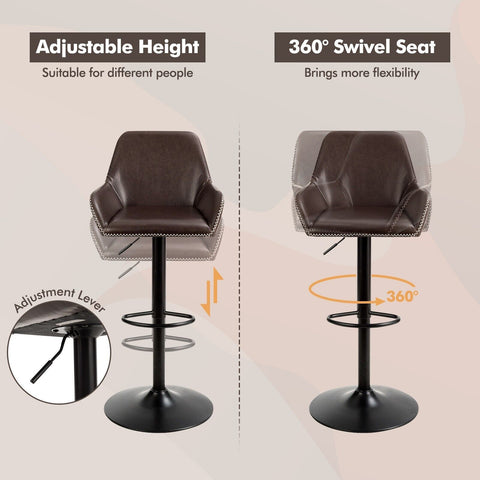 360 Degree Leather Bar Stools in Brown