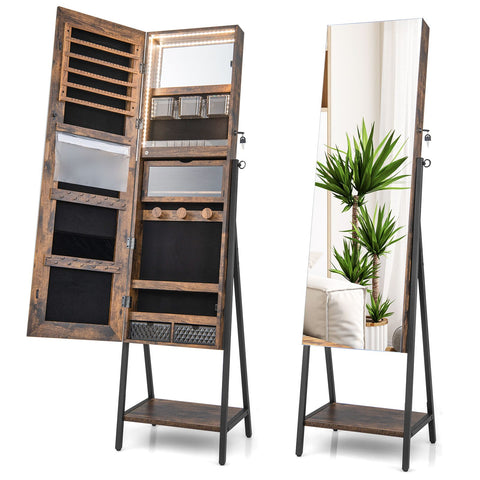 Edgeless Standing Jewellery Mirror with Storages, Shelve, Lock and Internal Mirror with LED