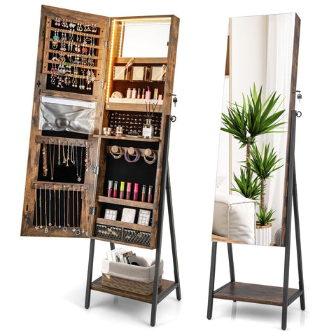 Edgeless Standing Jewellery Mirror with Storages, Shelve, Lock and Internal Mirror with LED