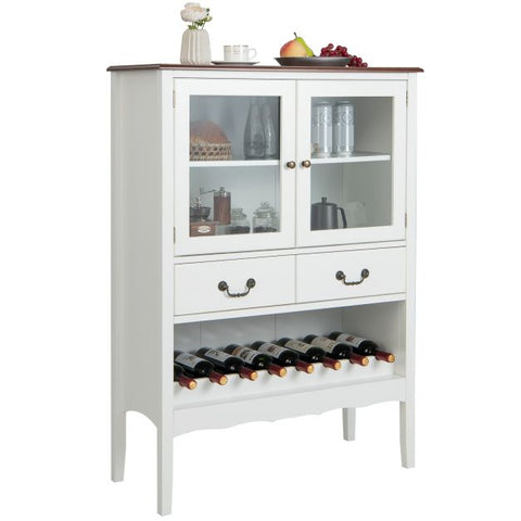 Vintage Kitchen Sideboard with Integrated Wine Rack and Glass Cabinet Doors in White