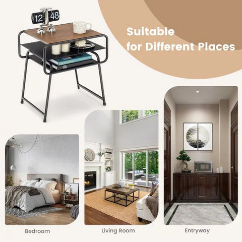 Compact and Super Stylish Side table with 3 Tiers and Stable Design in Brown