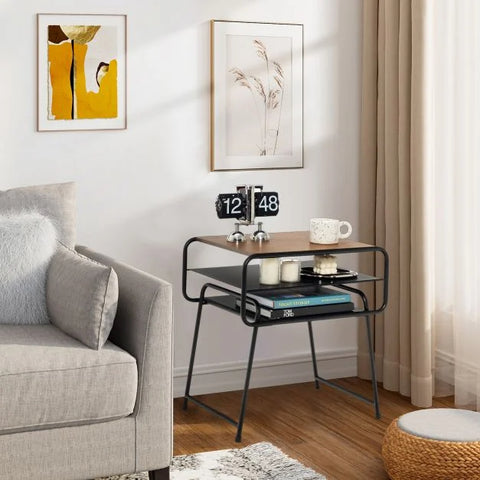 Compact and Super Stylish Side table with 3 Tiers and Stable Design in Brown