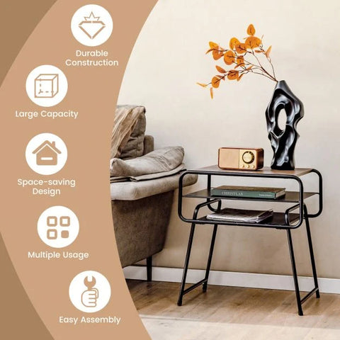 Compact and Super Stylish Side table with 3 Tiers and Stable Design in Brown