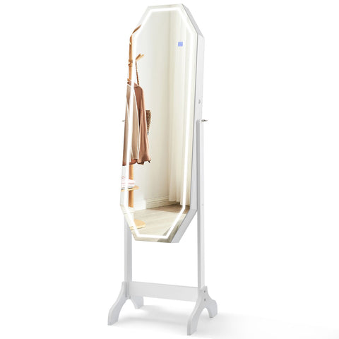 Diamond Shape Standing Jewellery Mirror with Storages, LED Mirror and Lock