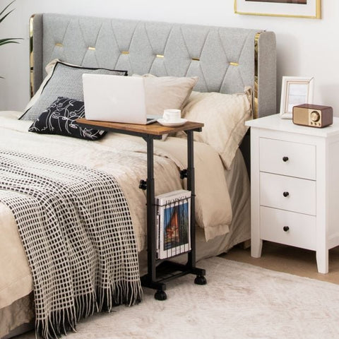 Compact and Tall Side Table with C-Shape and Adjustable Height