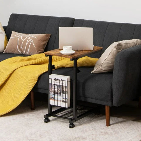Compact and Tall Side Table with C-Shape and Adjustable Height