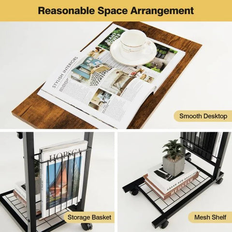Compact and Tall Side Table with C-Shape and Adjustable Height
