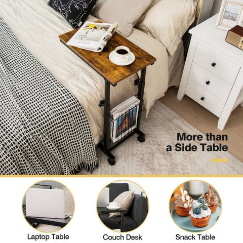 Compact and Tall Side Table with C-Shape and Adjustable Height