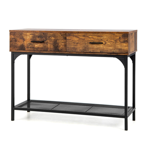 Stylish Multi Use Entryway Console Table with Industrial Design in Rustic Brown