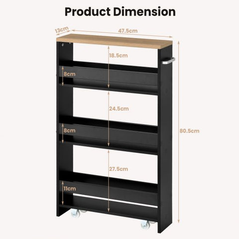 Compact and Simple Storage Cart with Slide-out Feature and Rolling Wheels