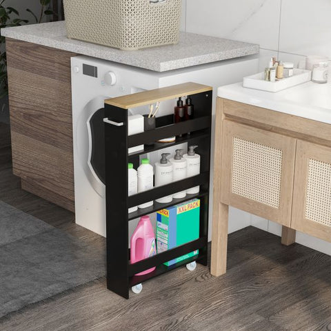 Compact and Simple Storage Cart with Slide-out Feature and Rolling Wheels
