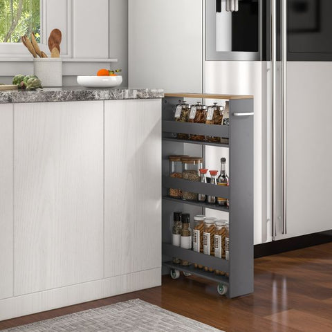 Compact and Simple Storage Cart with Slide-out Feature and Rolling Wheels