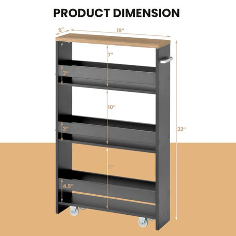 Compact and Simple Storage Cart with Slide-out Feature and Rolling Wheels