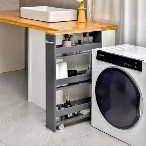Compact and Simple Storage Cart with Slide-out Feature and Rolling Wheels