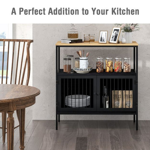 Multi-Functional Kitchen Sideboard with Heavy-Duty Metal Design and Spacious Design