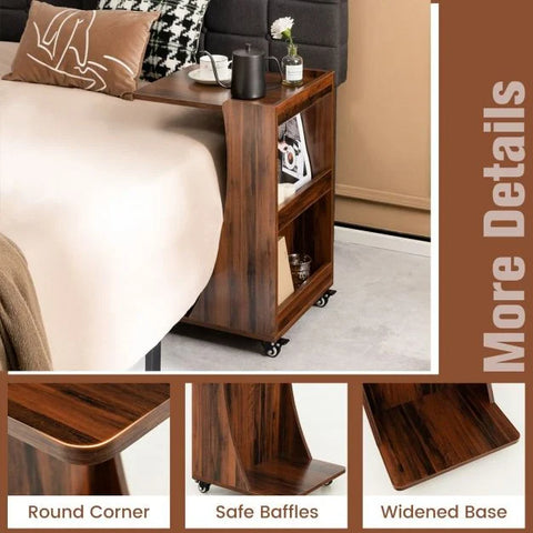 Versatile Movable Side Table with C-Shaped Design and Ample Storage