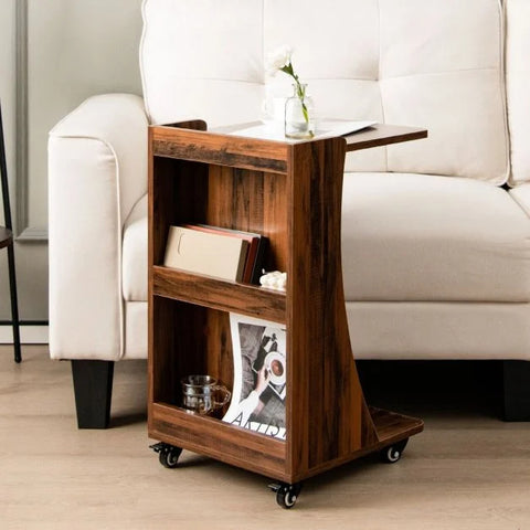 Versatile Movable Side Table with C-Shaped Design and Ample Storage