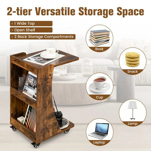 Versatile Movable Side Table with C-Shaped Design and Ample Storage