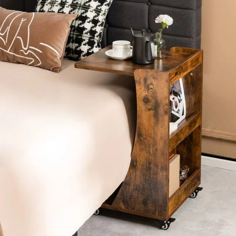 Versatile Movable Side Table with C-Shaped Design and Ample Storage