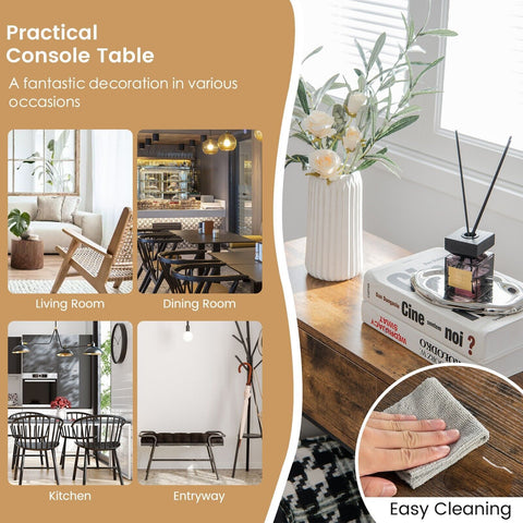 Modern Entryway Console Table with Industrial Design and Storage Drawers in Rustic Brown