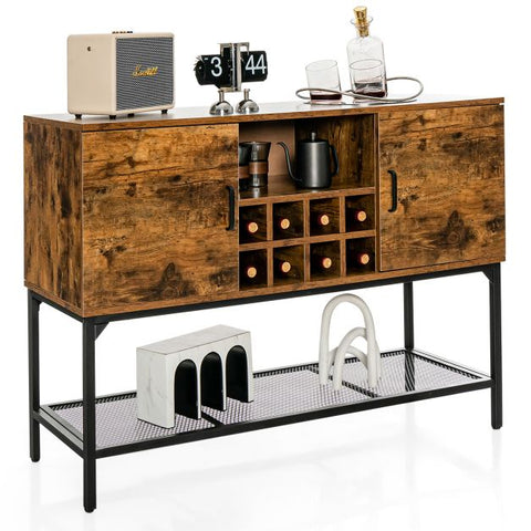 Rustic Freestanding Kitchen Cabinet with Integrated Wine Rack in Rustic Brown