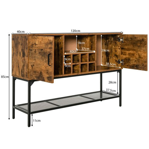 Rustic Freestanding Kitchen Cabinet with Integrated Wine Rack in Rustic Brown