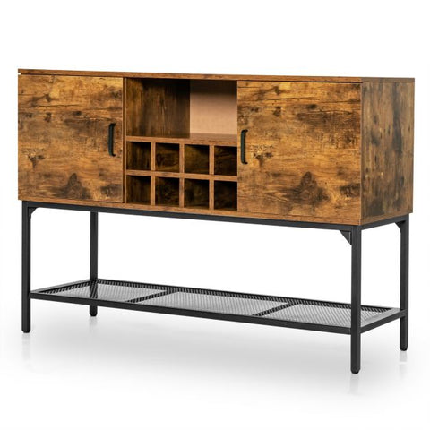 Rustic Freestanding Kitchen Cabinet with Integrated Wine Rack in Rustic Brown