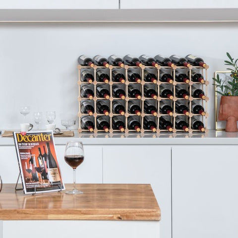 Simple and Compact Modular Pinewood Wine Rack with 36 Bottle Capacity